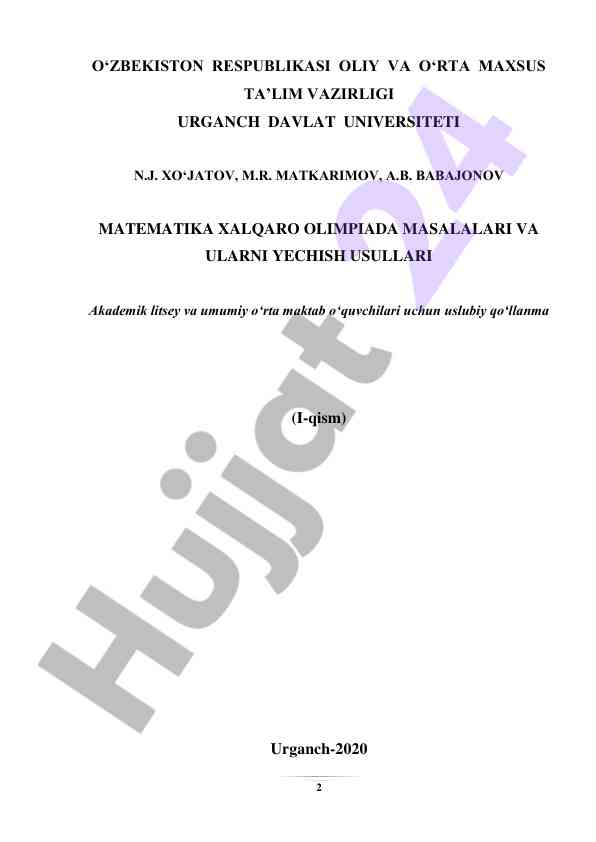 Matematika xalqaro olimpiada masalalari va ularni yechish