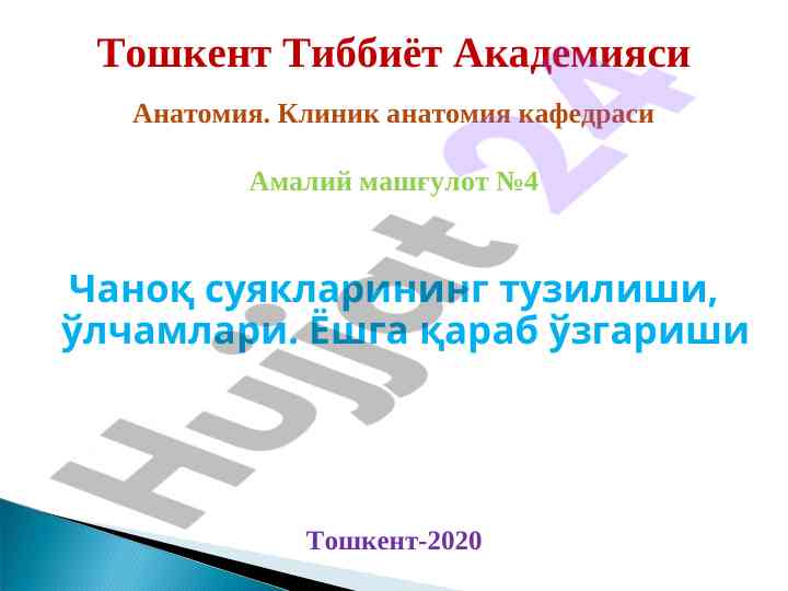 Chanoq suyaklarining tuzilishi va o'lchamlari