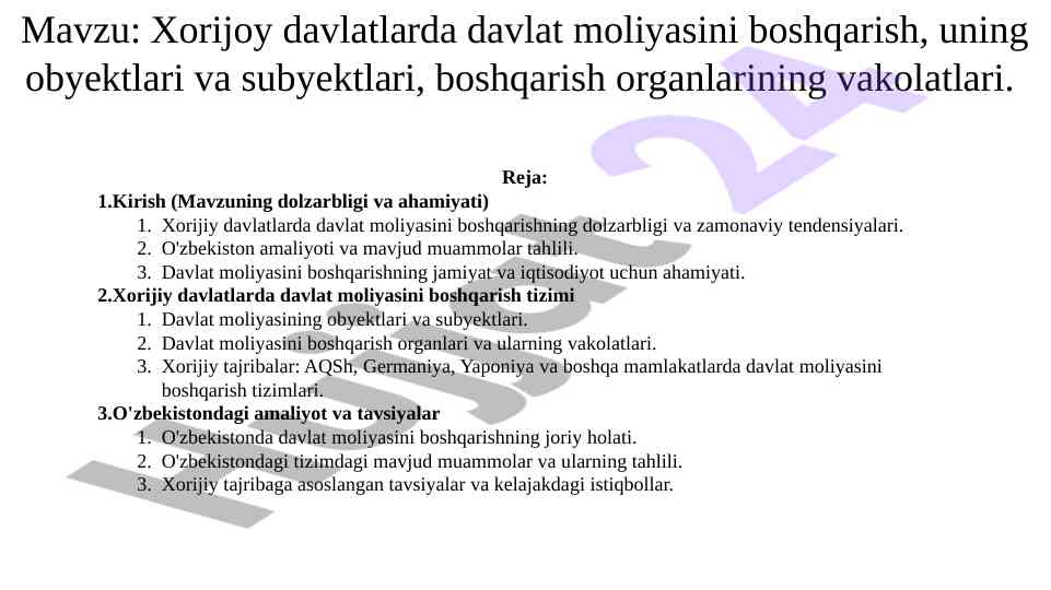 Xorijiy davlatlarda davlat moliya boshqaruvi