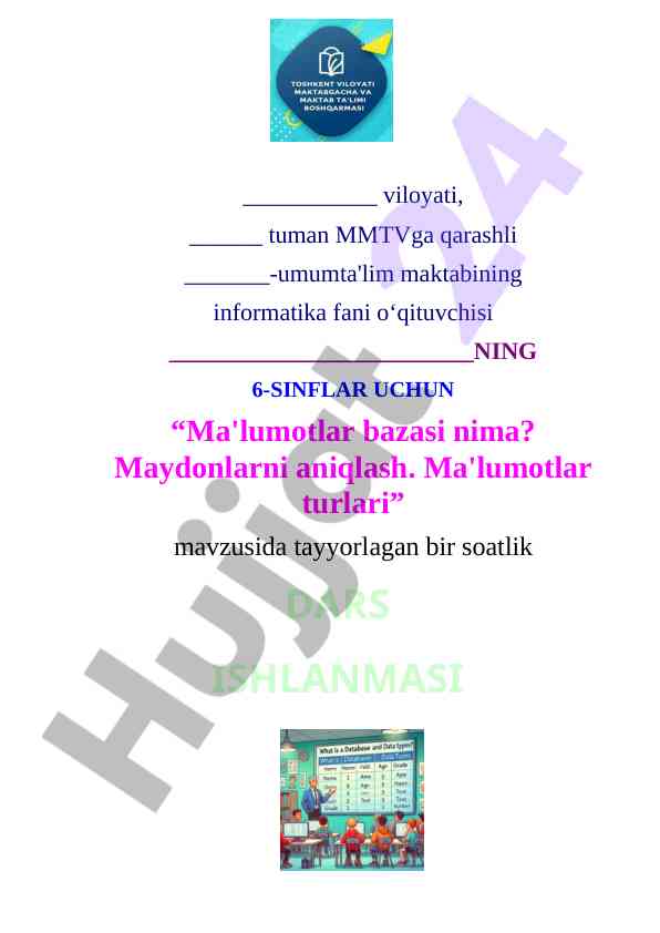 Ma'lumotlar bazasi: maydonlar va ma'lumot turlari