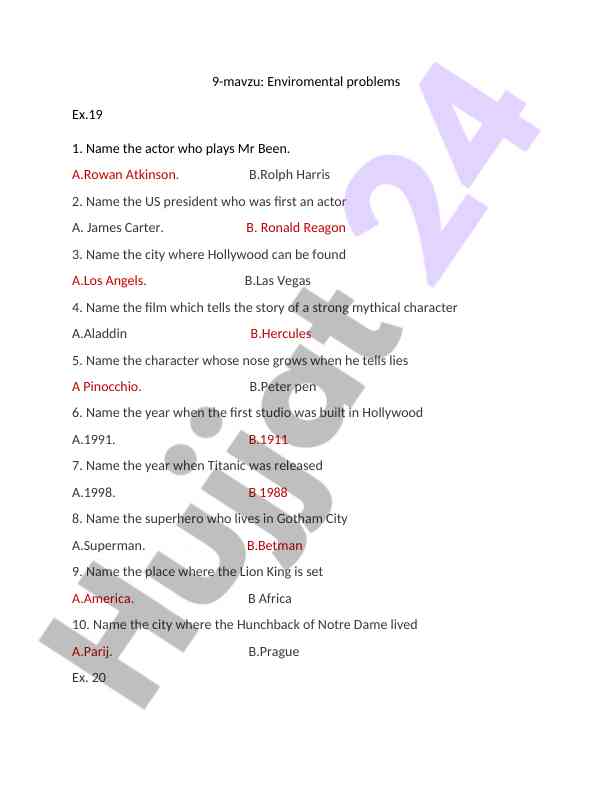 Environmental problems and hollywood trivia quiz