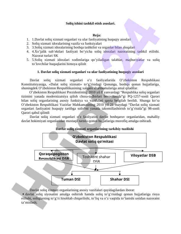 Soliq tashkiloti asoslari va ularning faoliyati