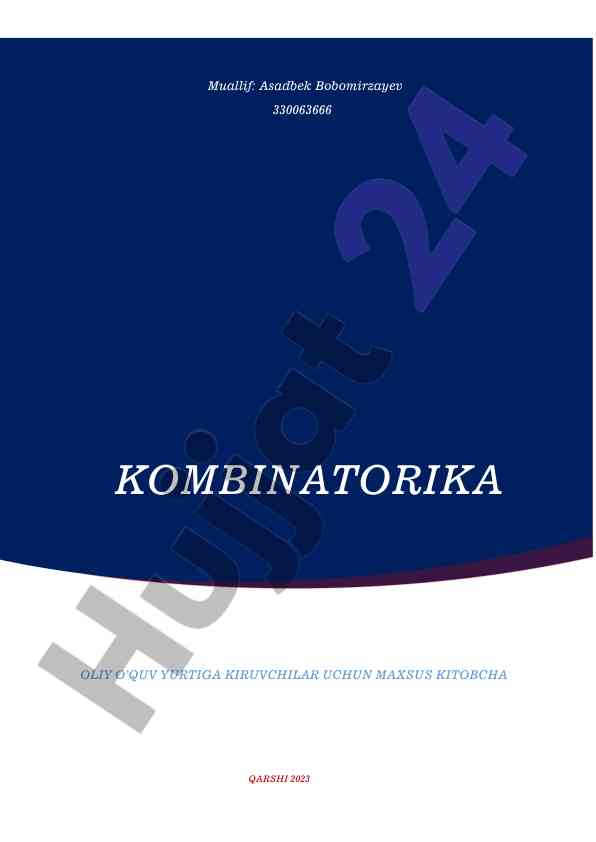 Kombinatorika kitobcha oliy o‘quv yurtiga kiruvchilar uchun