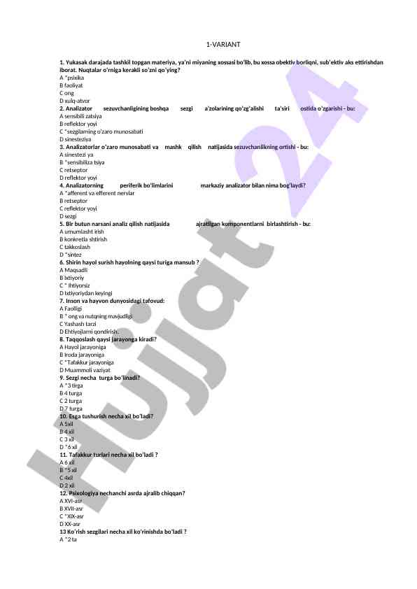 Psixika va sezgilar: test va savollar
