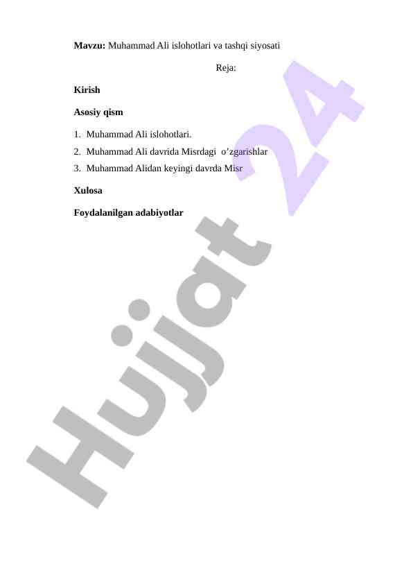 Muhammad ali islohotlari va tashqi siyosati