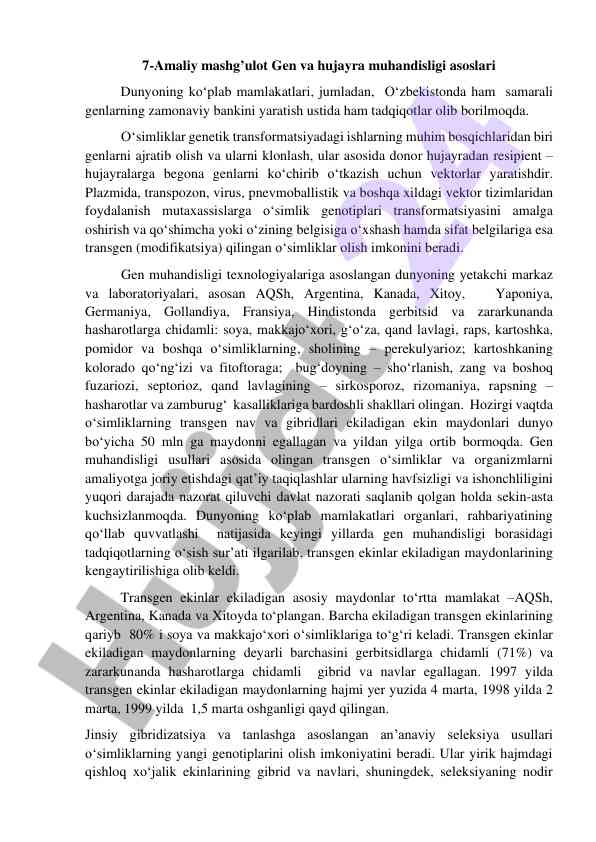 Gen muhammadisi asoslari va transformatsion tizimlar