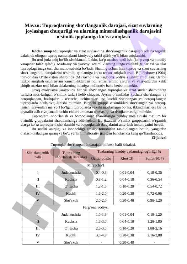 Tuproqlarning sho‘rlanganlik darajasi va o‘simlik qoplamasi