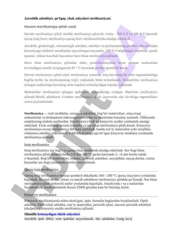 Havo bilan sterilizatsiya qilish usuli tahlili