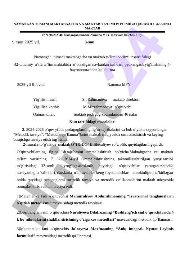 Maktabgacha ta'limda metodik tavsiyalar ommalashtirish