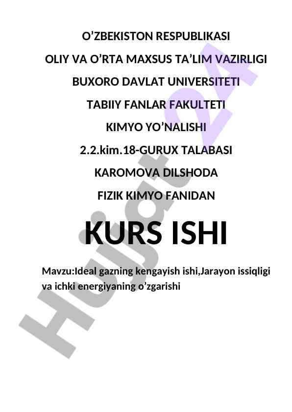 Ideal gazning kengayish ishi