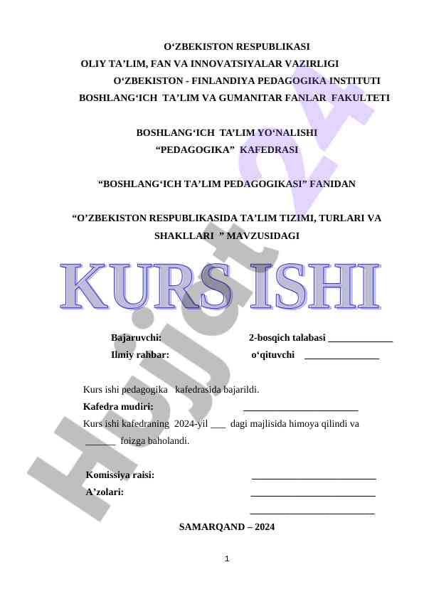 Oʻzbekiston respublikasi taʼlim tizimi va turlari