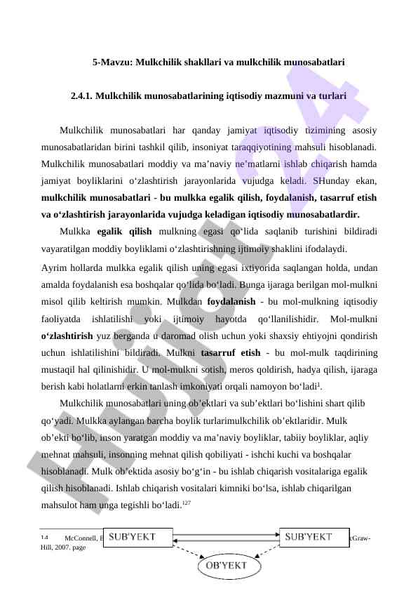 Mulkchilik shakllari va munosabatlari iqtisodiy mazmuni