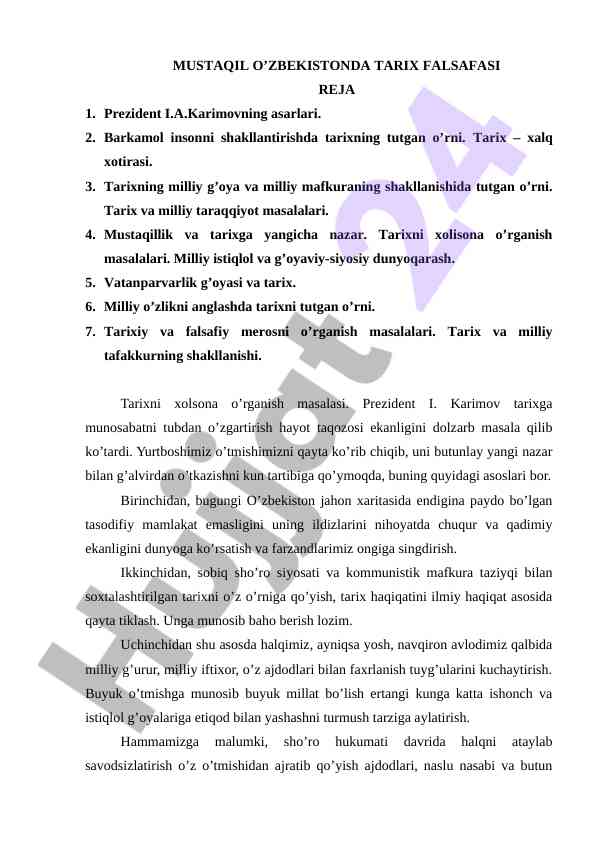 Mustaqil o’zbekistonda tarix falsafasi tahlili