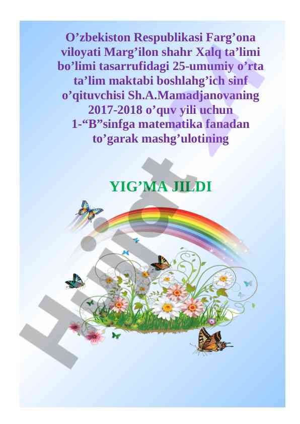 Matematika fanidan to’garak mashg’ulotlari jadvali