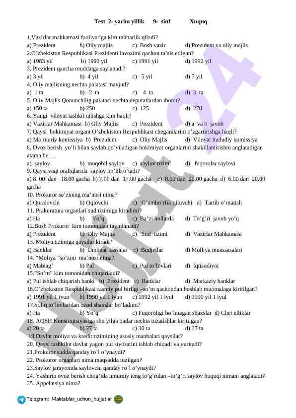 O'zbekiston respublikasi prezidentlik va oliy majlis