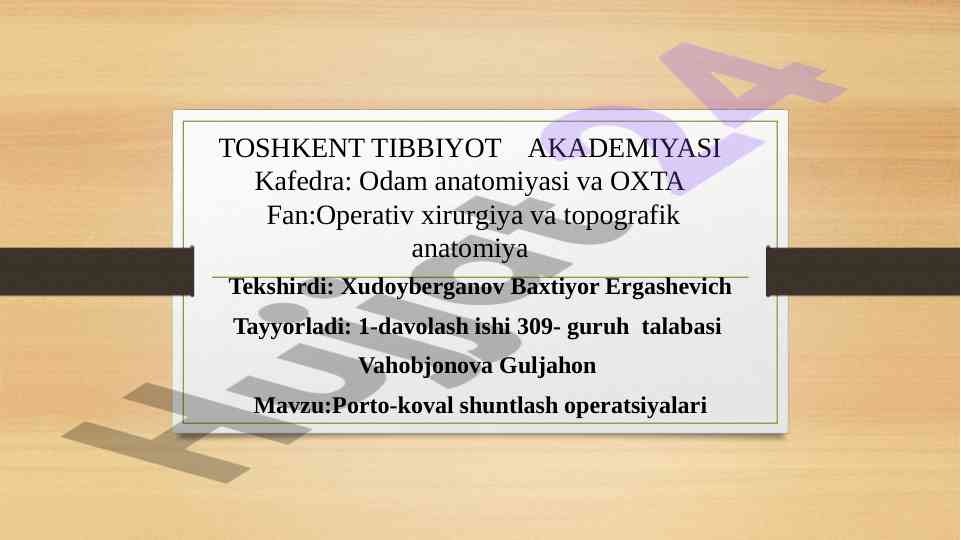 Porto-koval shuntlash operatsiyalari tahlili