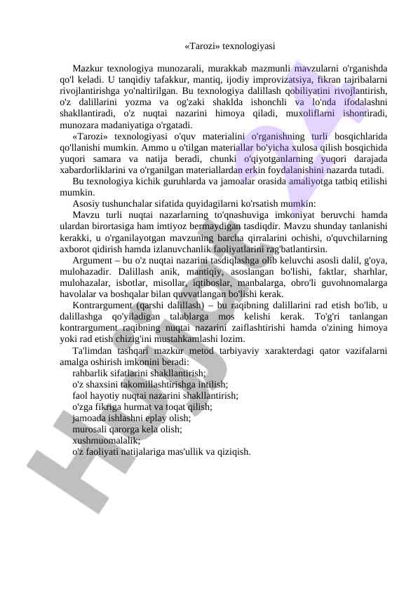 Tarozi Texnologiyasi: Munozarali Mavzularni O‘rganish