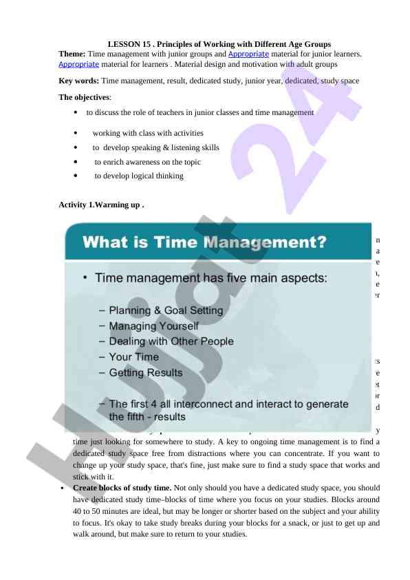 Time management strategies for junior learners