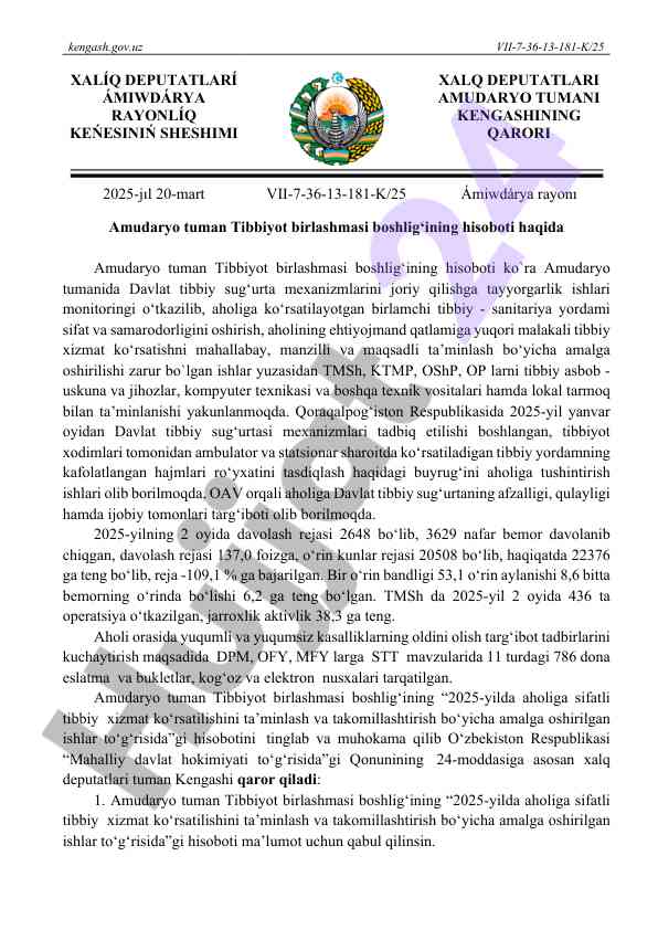 Tibbiy sug‘urta mexanizmlari joriy etish hisoboti