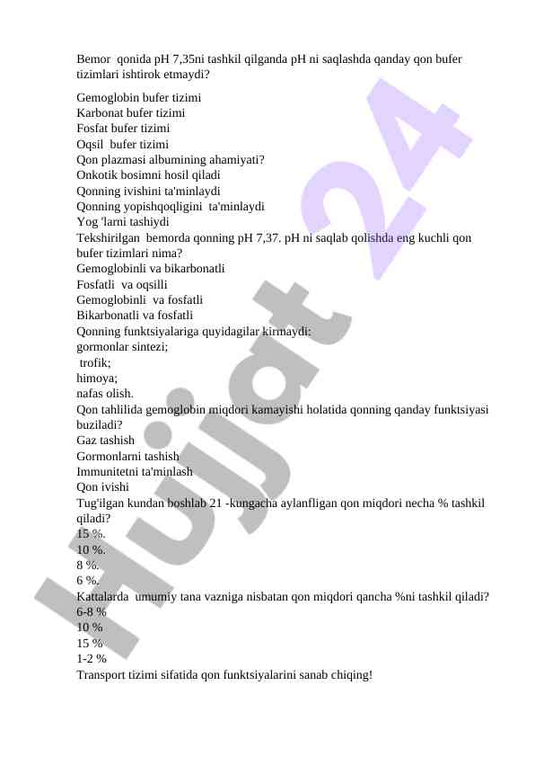 Qon bufer tizimlari va ularning ahamiyati