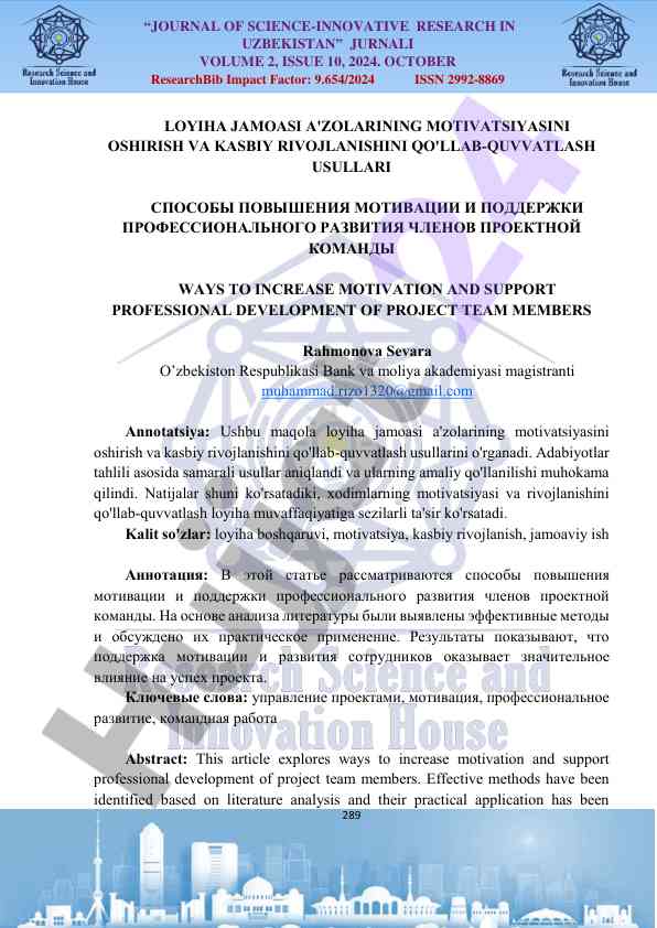 Motivatsiya va kasbiy rivojlanish usullari
