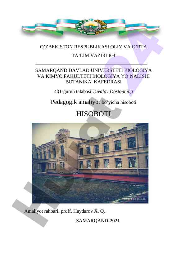 Pedagogik amaliyot hisoboti 401-guruh talabasi