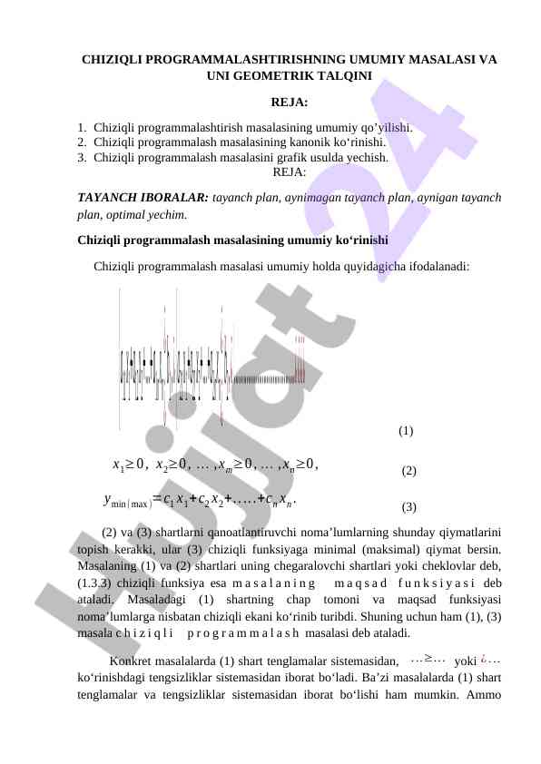 Chiziqli programmalashtirishning umumiy masalasi