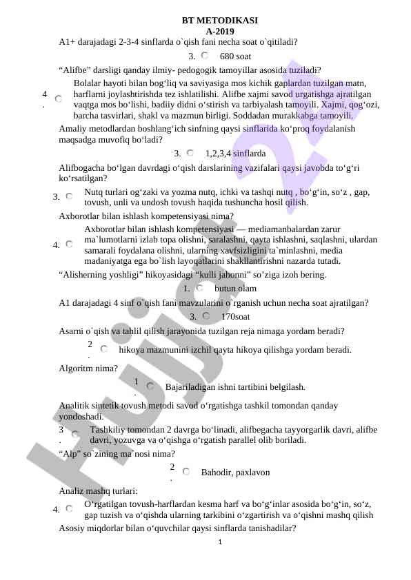 A1+ darajadagi o'qish fani metodikasi va sifatlari