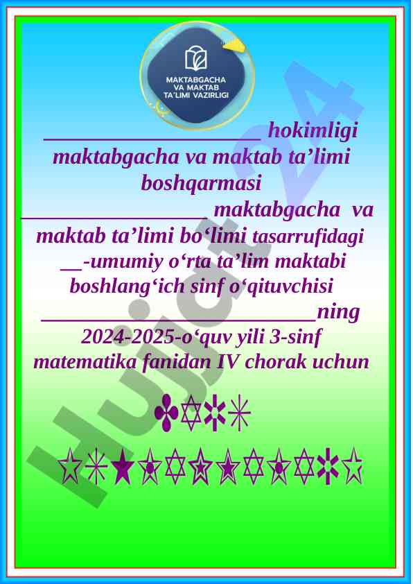 3-sinf matematikasi iv chorak taqvim mavzu rejasi