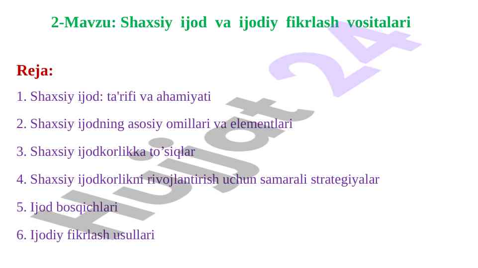 Shaxsiy ijod va ijodiy fikrlash vositalari