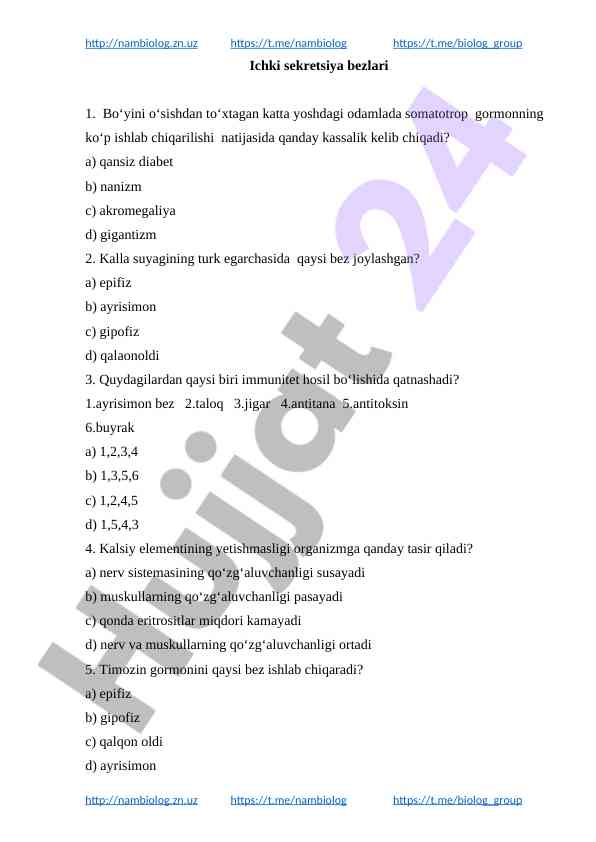 Immunitet va gormonlar haqida savollar