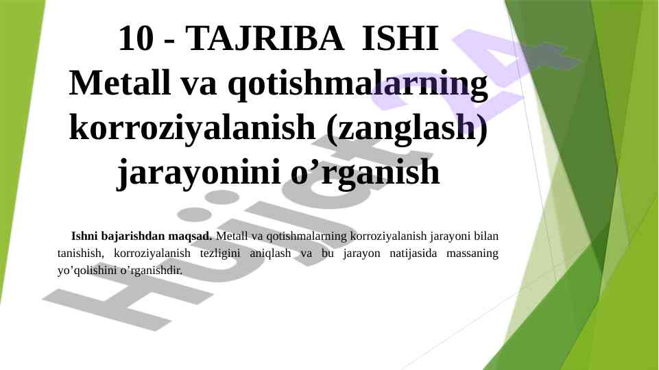 Korroziyalanish jarayoni va metallarga ta'siri