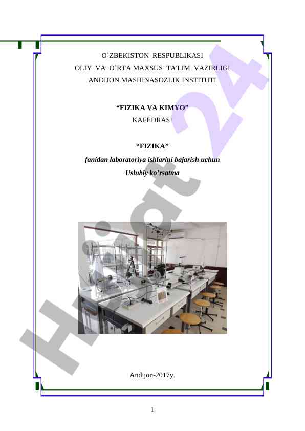 Fizika fanidan laboratoriya ishlariga uslubiy ko'rsatma