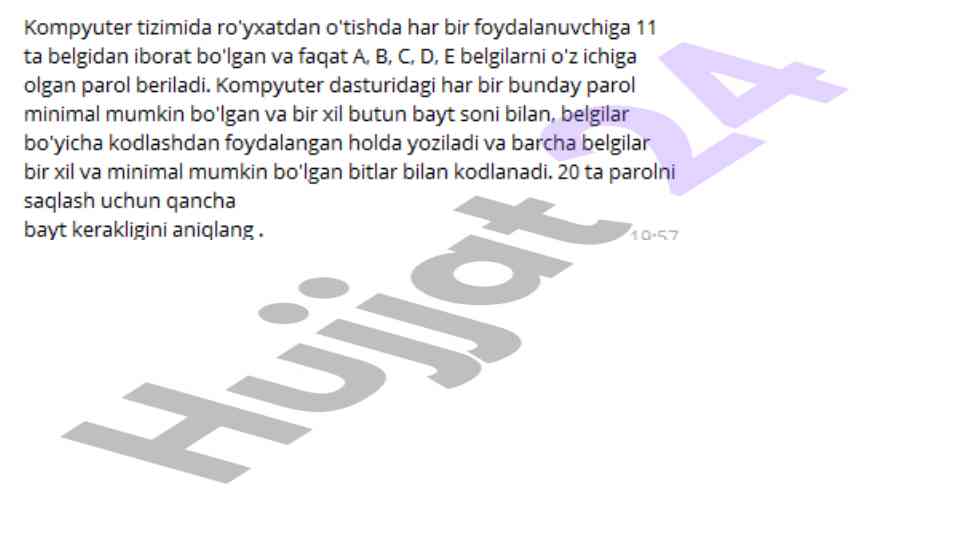 Algotitm natijalarini hisoblash bo'yicha test