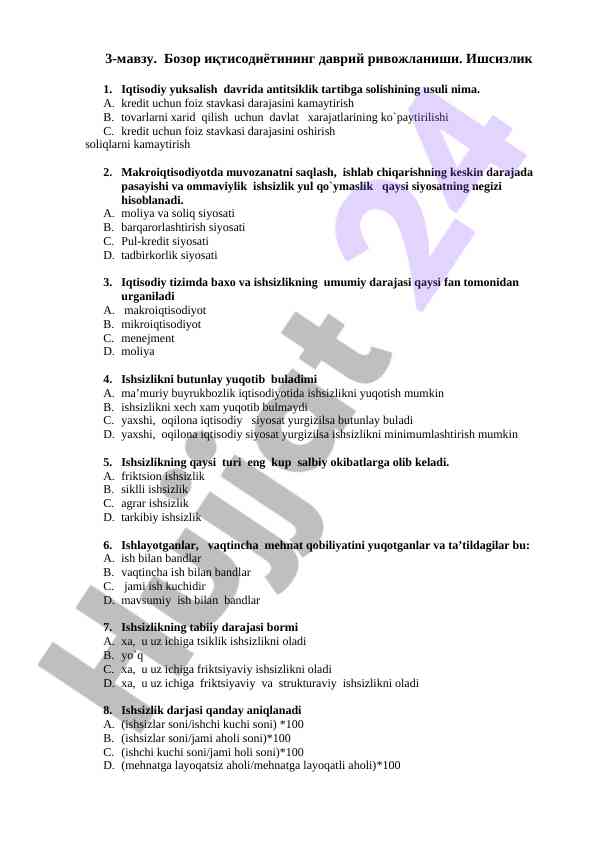 Bozor Iqtisodiyotining Davriy Rivojlanishi