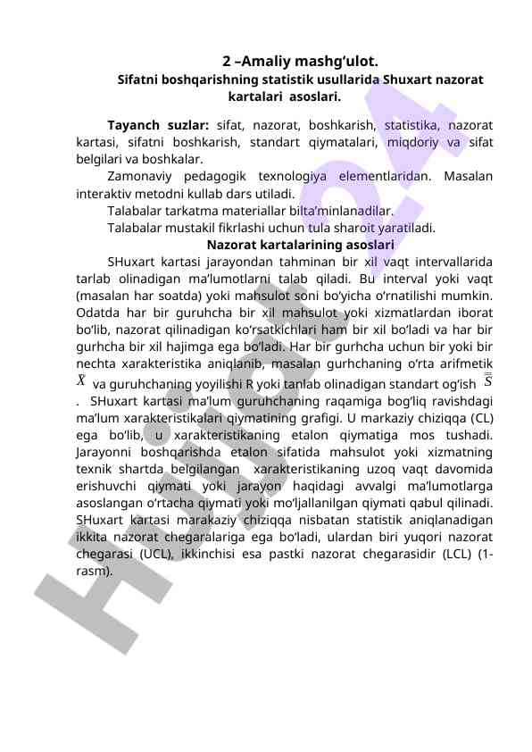 Sifatni boshqarish statistik usullari asoslari