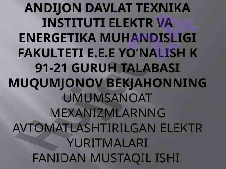 Eskalatorlarning texnik ko'rsatkichlari va avtomatlashtirish