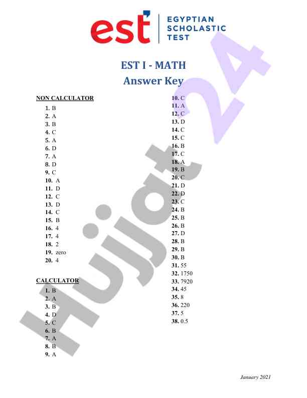 January 2021 est i math answer key overview