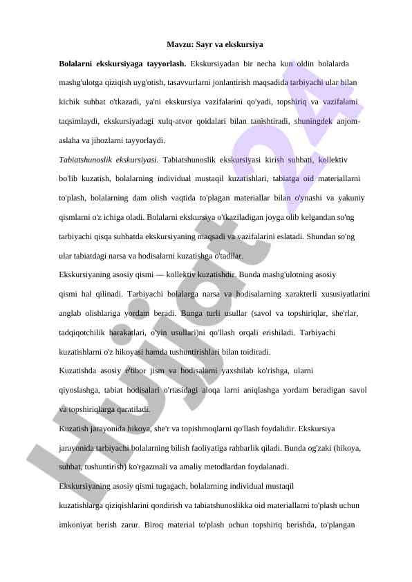 Bolalarni ekskursiyaga tayyorlash usullari