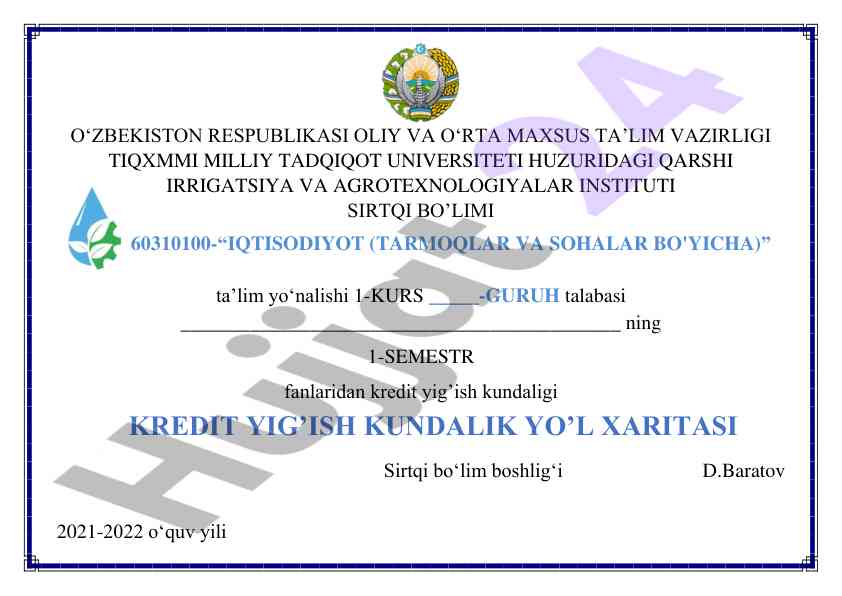 Kredit yig‘ish kundalik yo‘l xaritasining tahlili