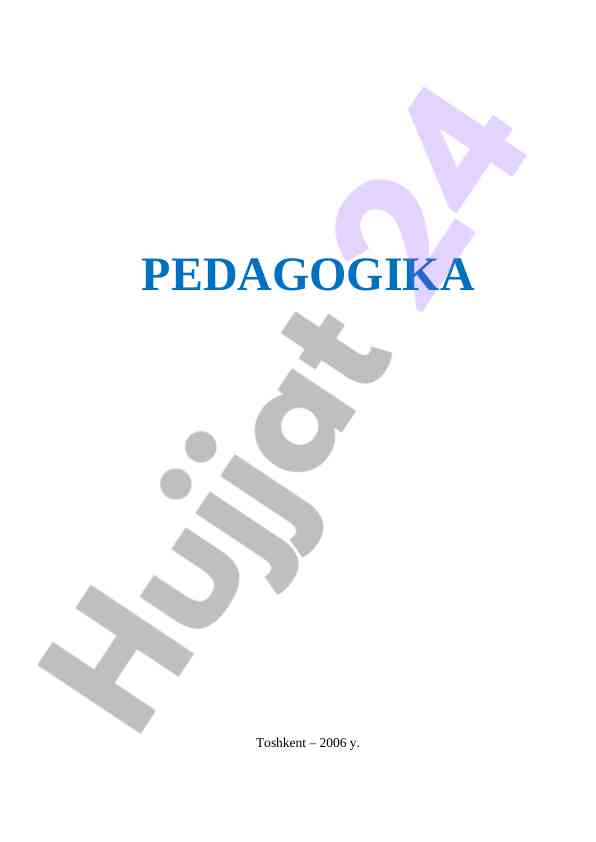 Pedagogika Nazariyasi Va Tarixi I-Qism