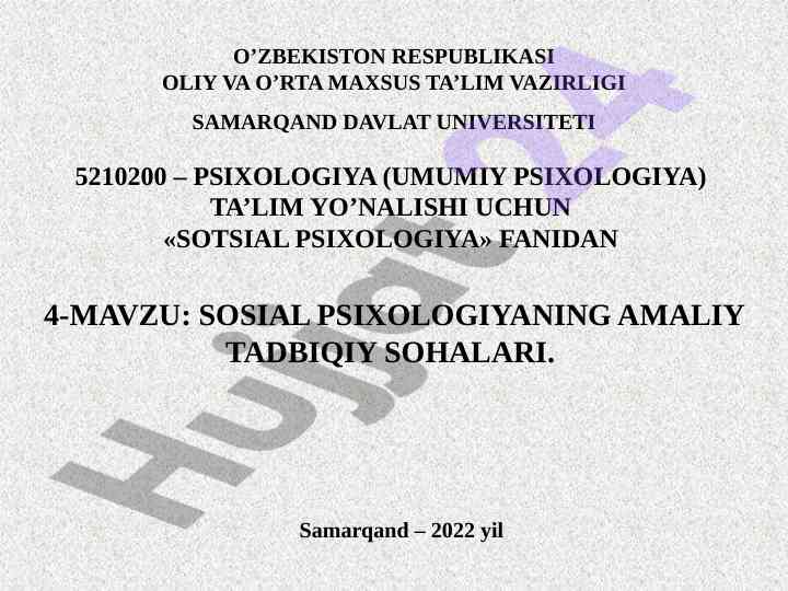 Sotsial psixologiyaning amaliy tadbiqiy sohalari