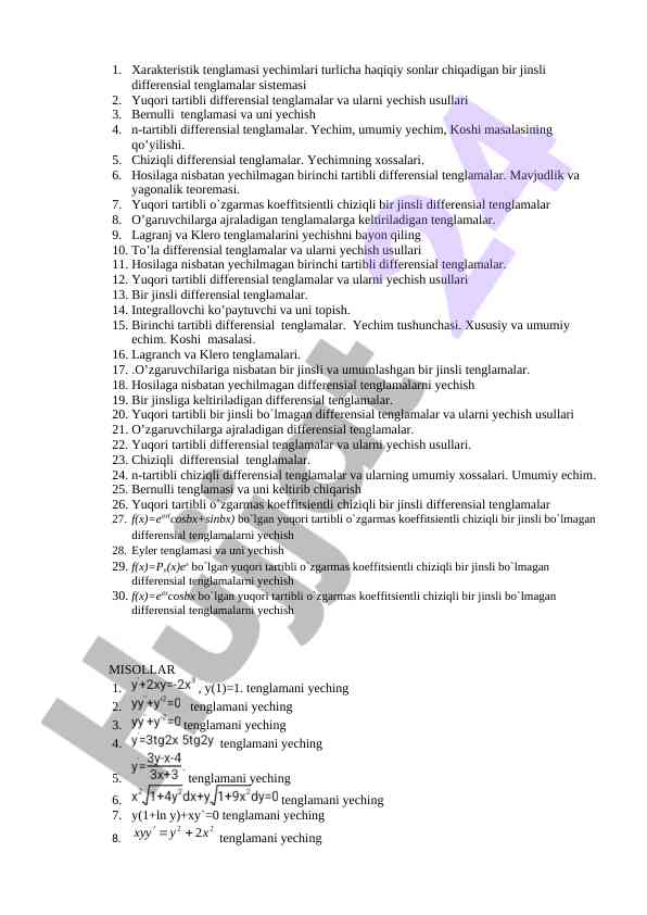 Differensial tenglamalar sistemasi yechimlari