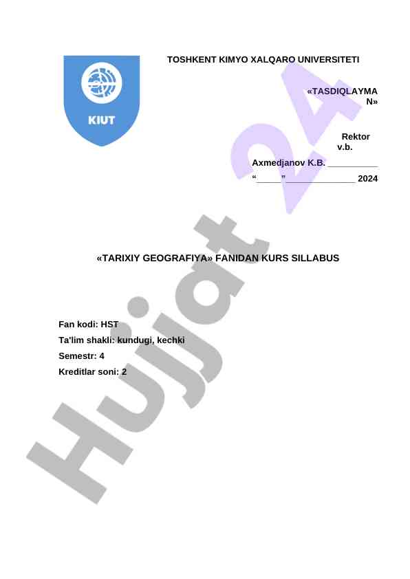 Tarixiy geografiya fanidan kurs sillabus