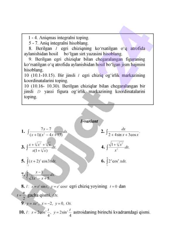 Aniq integralni hisoblash va geometriya masalalari