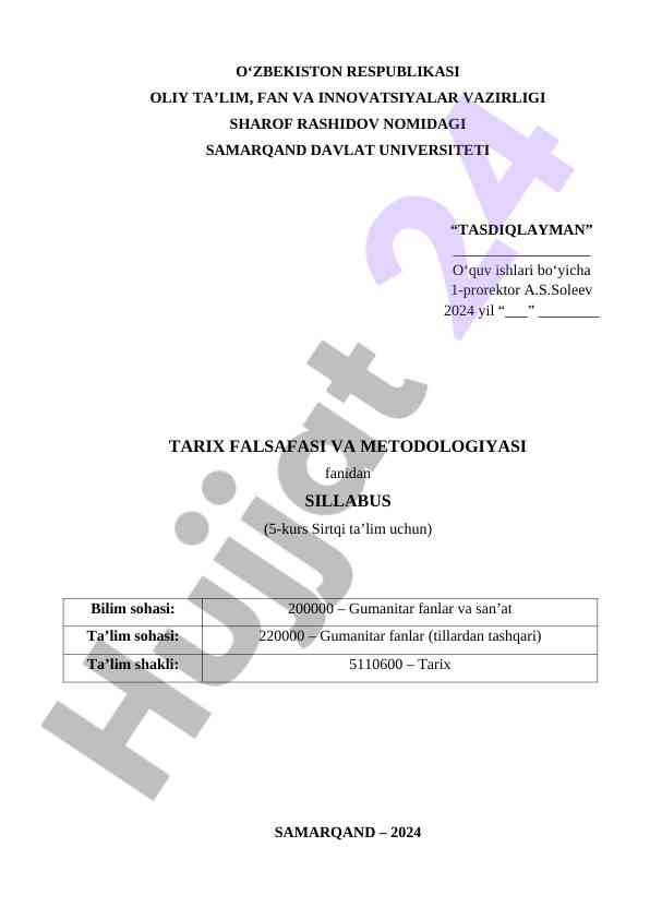 Tarix falsafasi va metodologiyasi sillabus