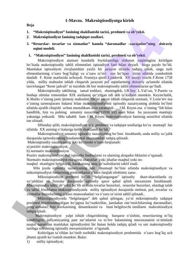 Makroiqtisodiyotga Kirish Mavzusi