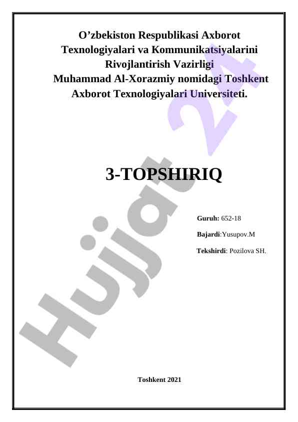 O'zbekiston axborot texnologiyalari kursi topshiriqi