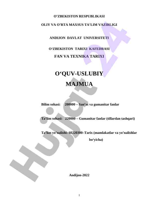 Fan va texnika tarixi o‘quv-uslubiy majmua