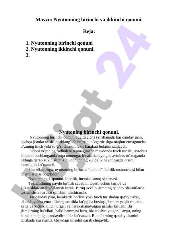 Nyutonning birinchi va ikkinchi qonunlari tahlili